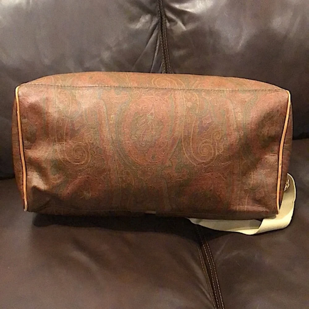 ETRO MILANO Paisley Coated Canvas Vachetta Leather Boston Shoulder Weekend Bag - Picture 5 of 16